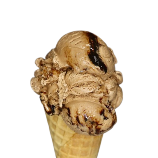 Ice cream cone with a scoop of dockside cappuccino ice cream on a white background